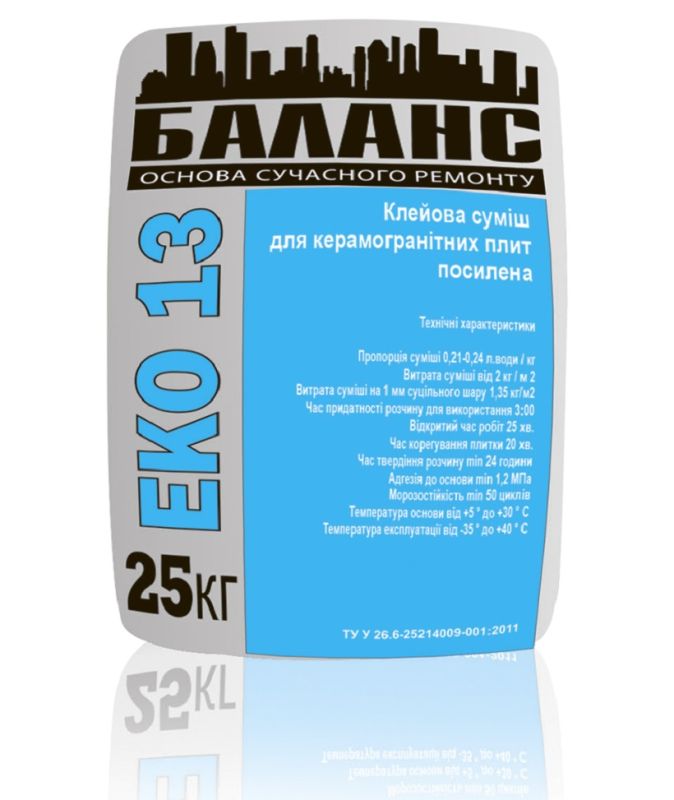 Клей для плитки Баланс ЕКО 13 25 кг посилений